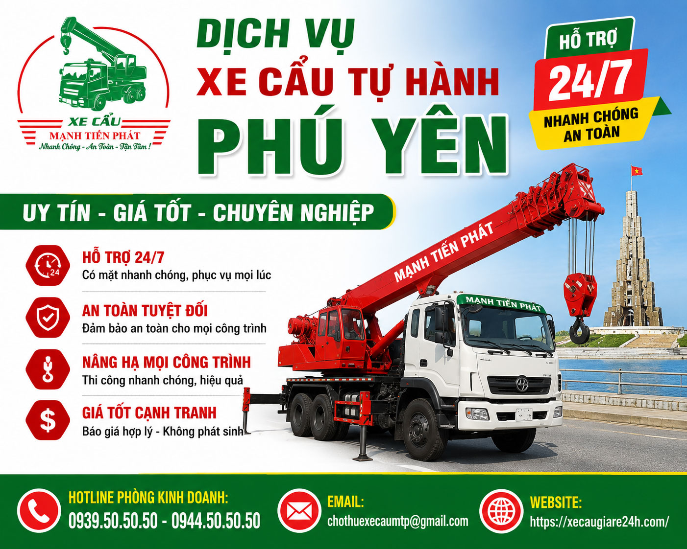 Dịch vụ xe cẩu tự hành Phú Yên uy tín giá tốt hỗ trợ 24 7 nhanh chóng an toàn